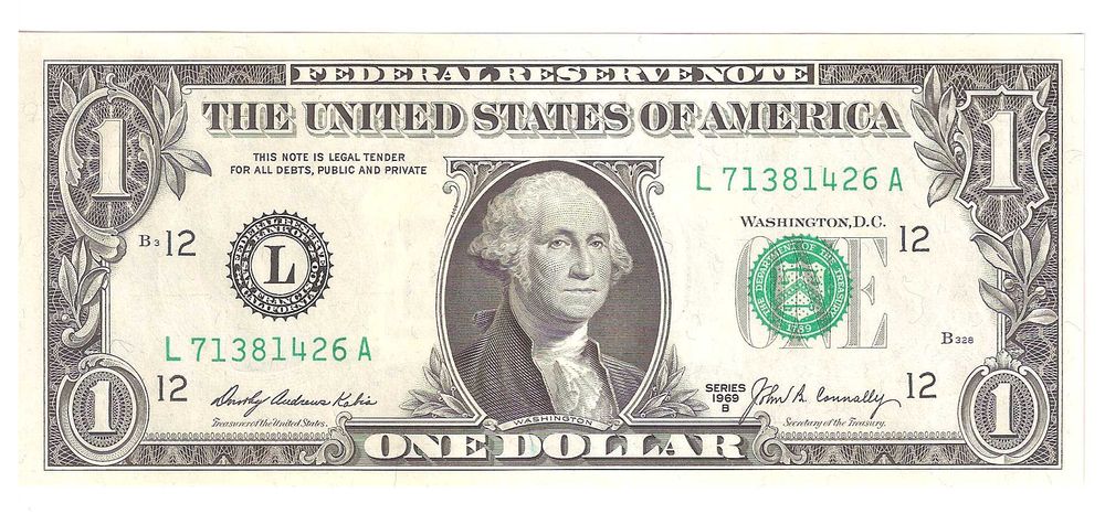 Банкнота США 1 Доллар 1969 год UNC