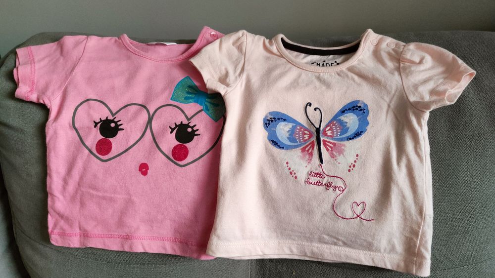 Bluzeczki bluzki t-shirty z krótkim rękawem 68 2 szt