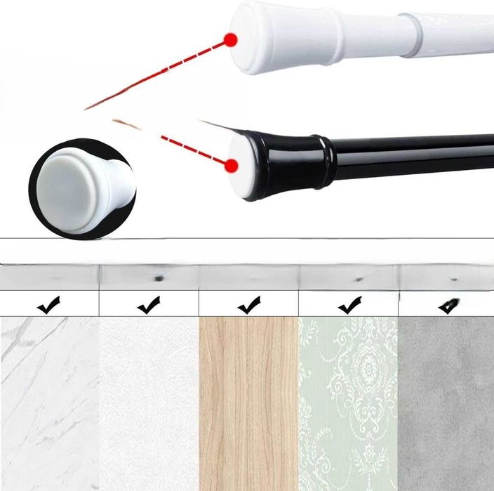 Biały drążek teleskopowy 170–260 cm Ø25 mm bez wiercenia