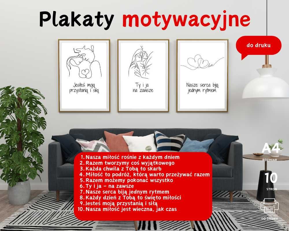 Plakaty na Walentynki, Rocznice Ślubu, Urodziny Line ART A4 do druku