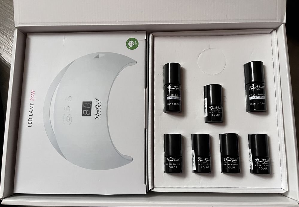 NEONAIL Zestaw NOWY do hybryd paznokci manicure + lampa UV
