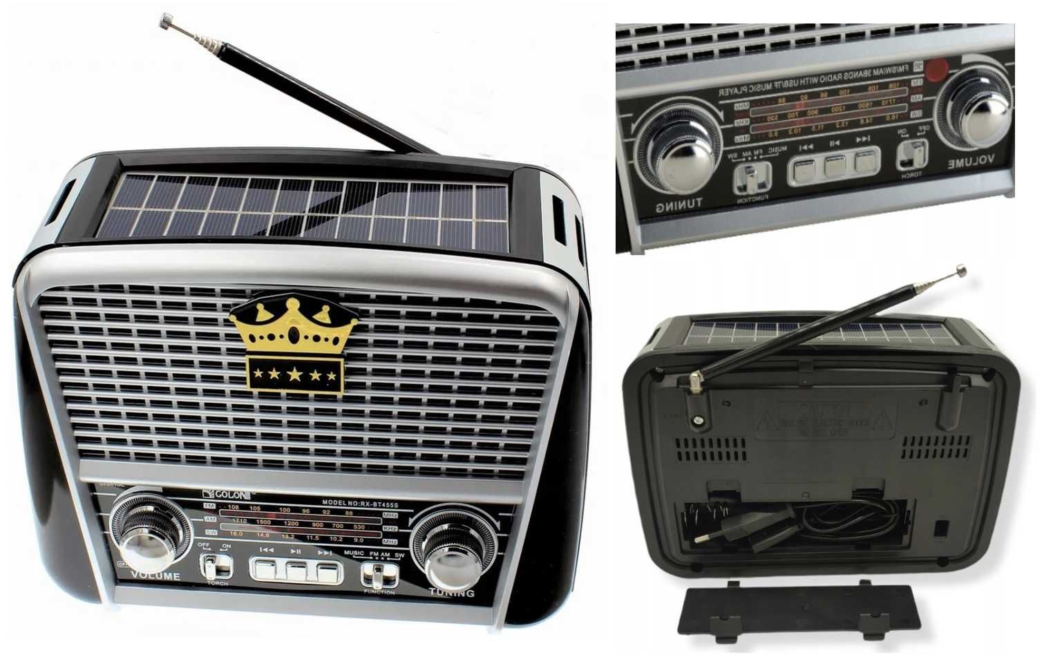 RADIO RETRO na SOLAR MP3 USB SD przenośne akumulator Bluetooth