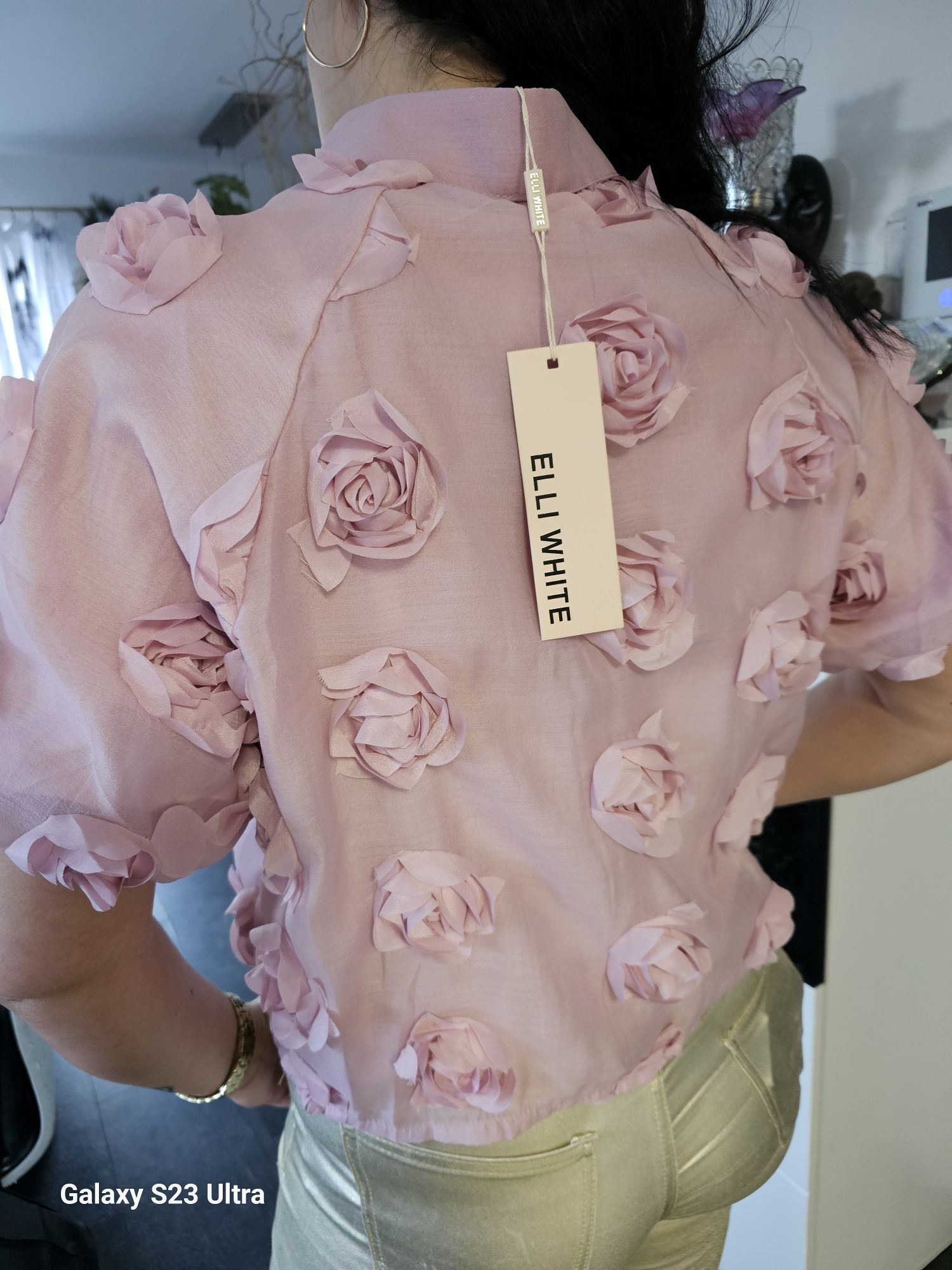 Różowa bluzka w różyczki L