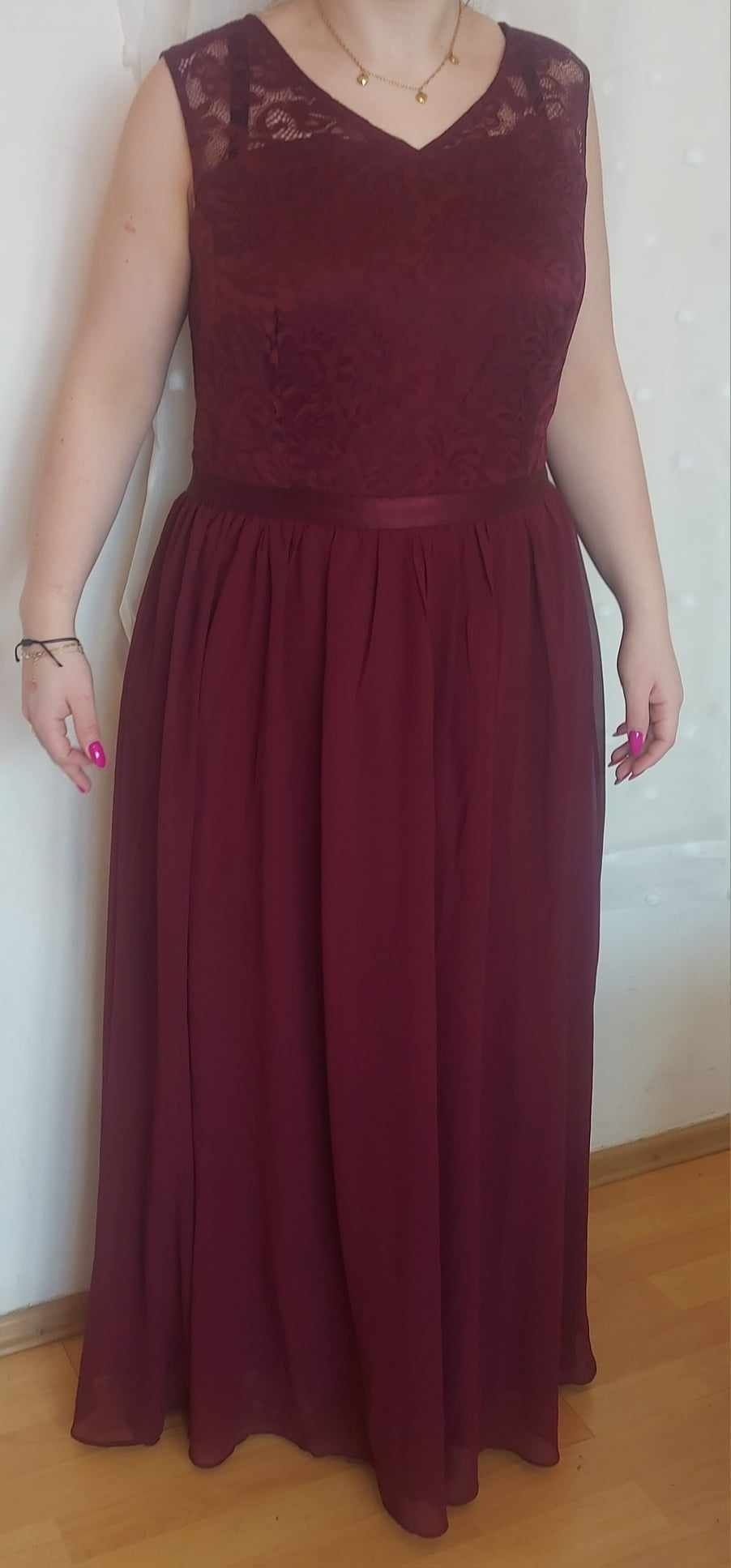 Sukienka bordo maxi duży rozmiar