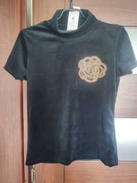 Bluzka, koszulka, welur, róża, cekiny nowa z metką czarna kwiat