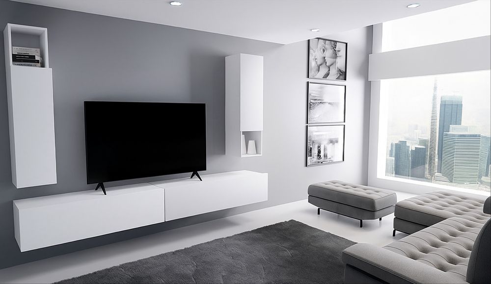 Meblościanka rtv 240 szafki wiszące białe biel nowe