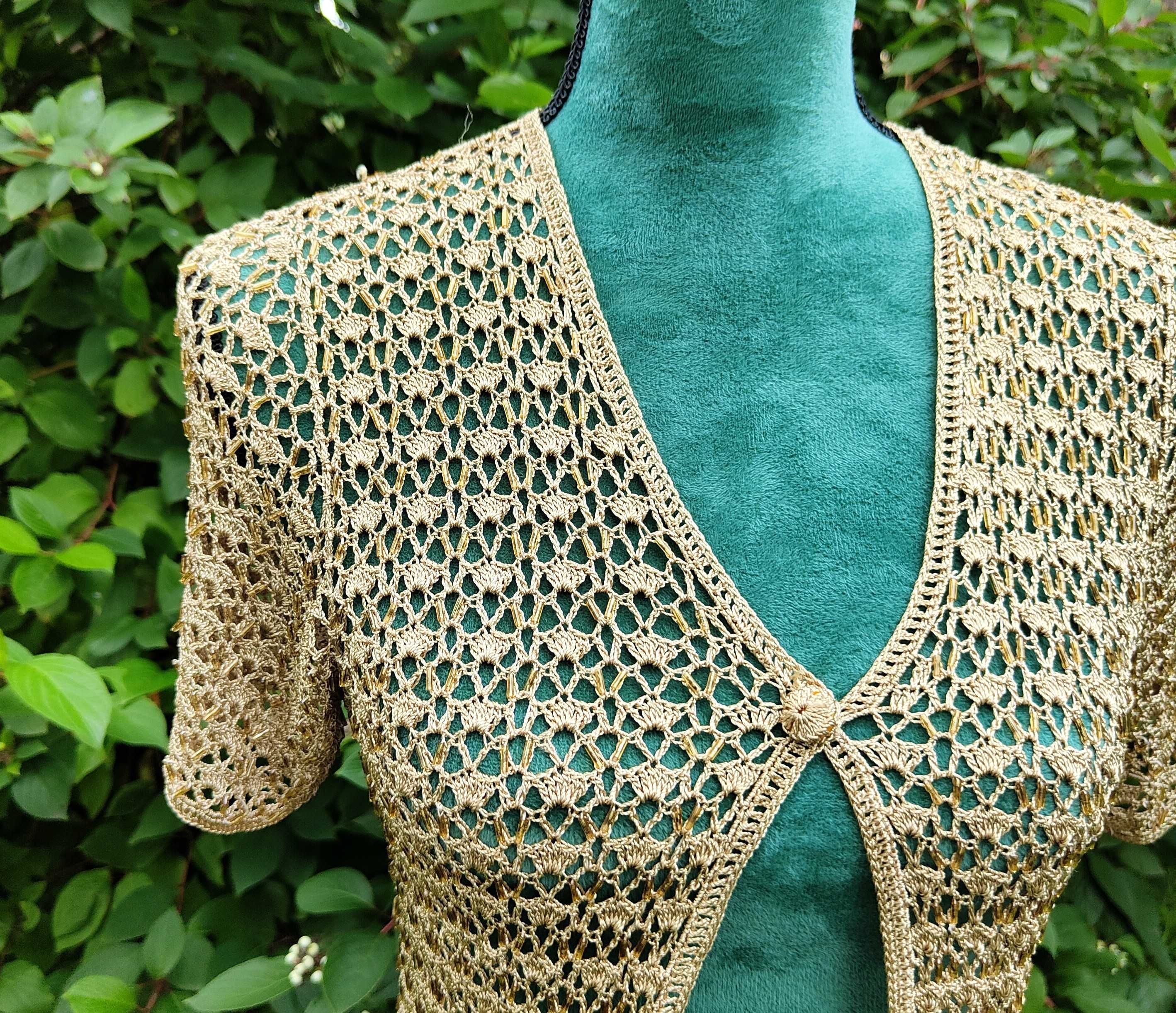 Beżowa narzutka vintage 38 M 40 L Adelsten retro boho hippie szydełko