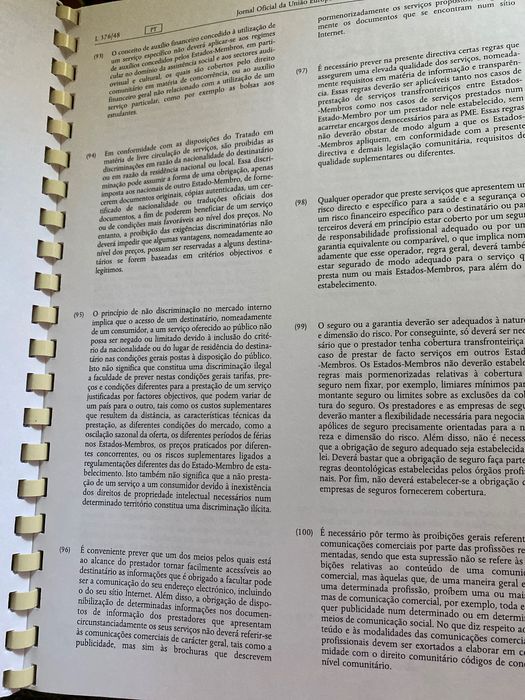 Diretiva 2006/123/CE impressa e encadernada