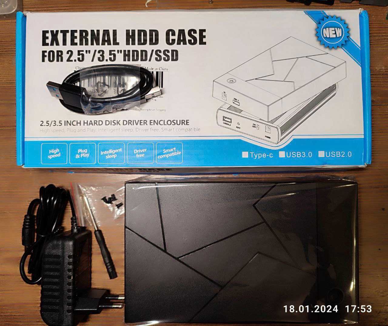 Карман SATA-USB 3.0 для HDD \ SSD  3.5" & 2.5", до 18Тб. Новый!