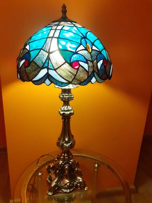 Piękna lampa witrażowa mosiądz Vintage (REZERWACJA do 7.12.25 )