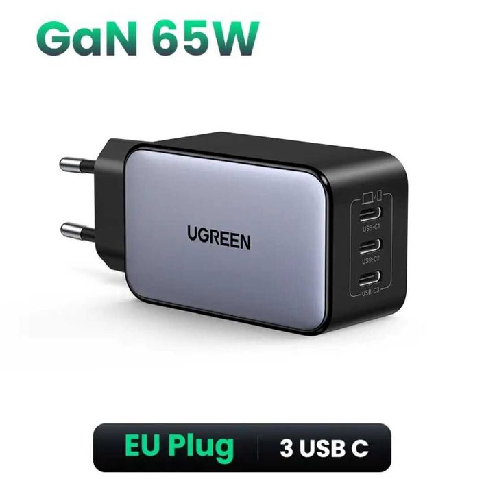 UGREEN 65W/100W GaN зарядний пристрій, 3–5 портів USB-C + USB-A