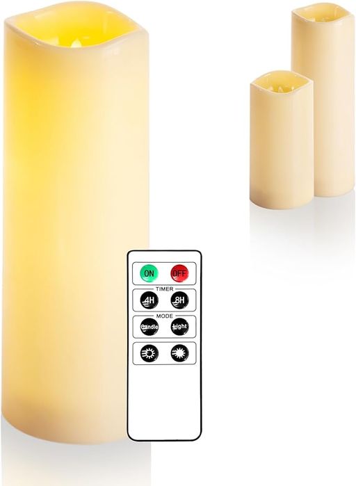 Świeca LED  z pilotem, kremowa, zewnętrzna, 30 cm