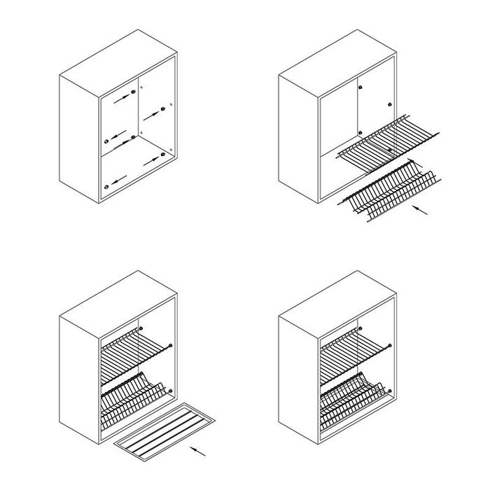 Сушка для посуды белая встраиваемая шкаф (2 полки, поддон, крепежи)