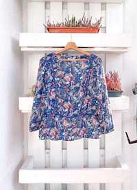 Niebieska bluzka w stylu boho w kolorowe kwiaty H&M L.o.g.g M/L