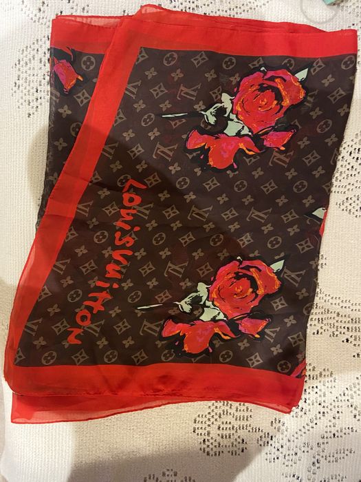 Lenço LV Castanho/Vermelho