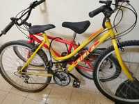 2 bicicletas uma vermelha e outra amarela