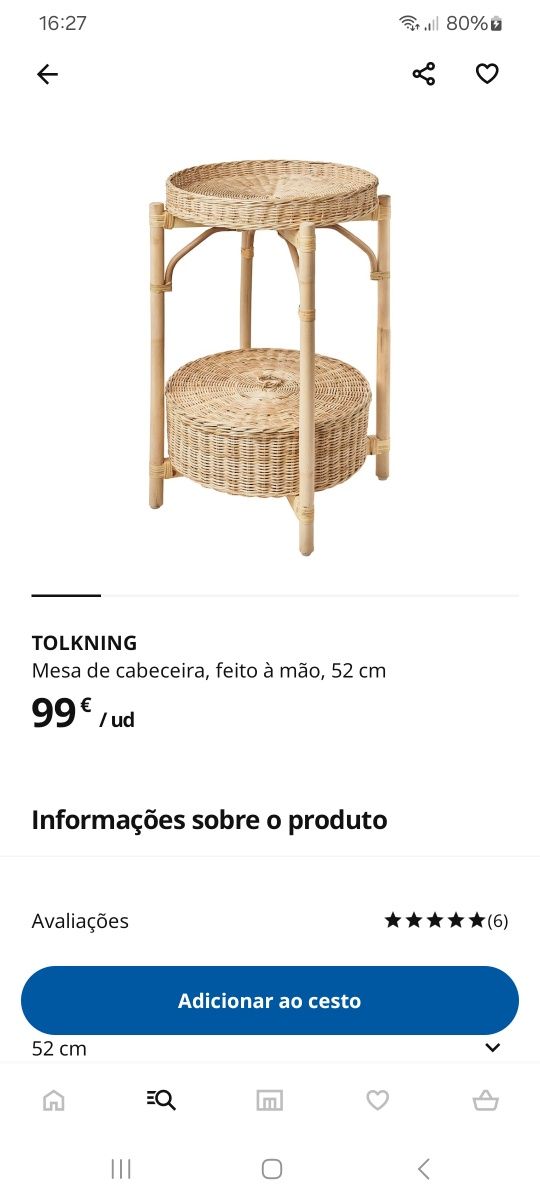 Mesa cabeceira/ apoio IKEA rattan