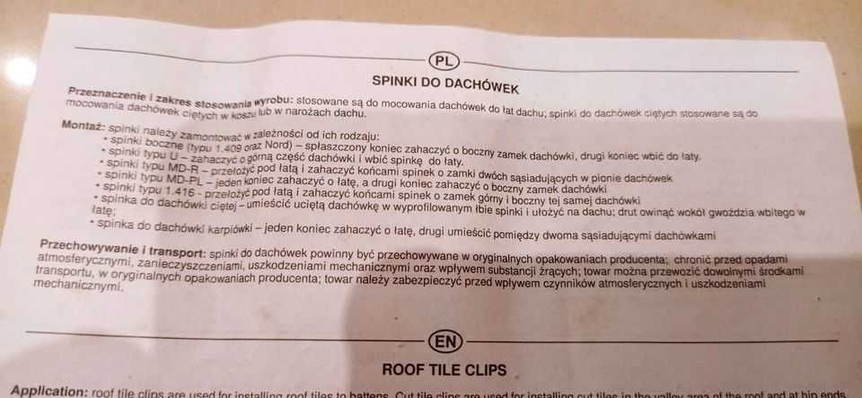 Spinka boczna Nord II do dachówki 500sztuk