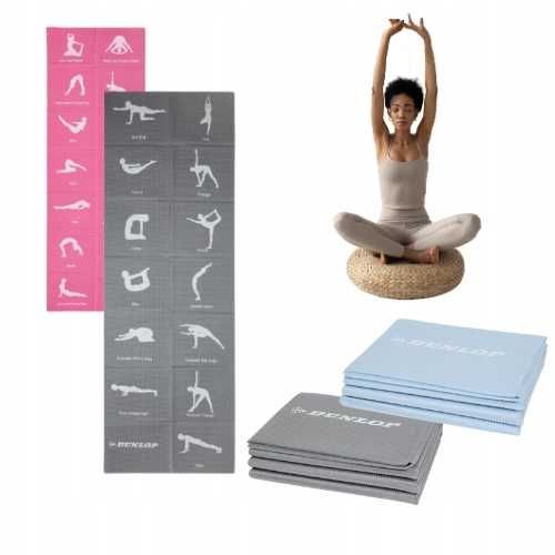Yoga Fitnessu Dunlop Składana z13 Pozycjami Mata do ćwiczeń SZARA P354