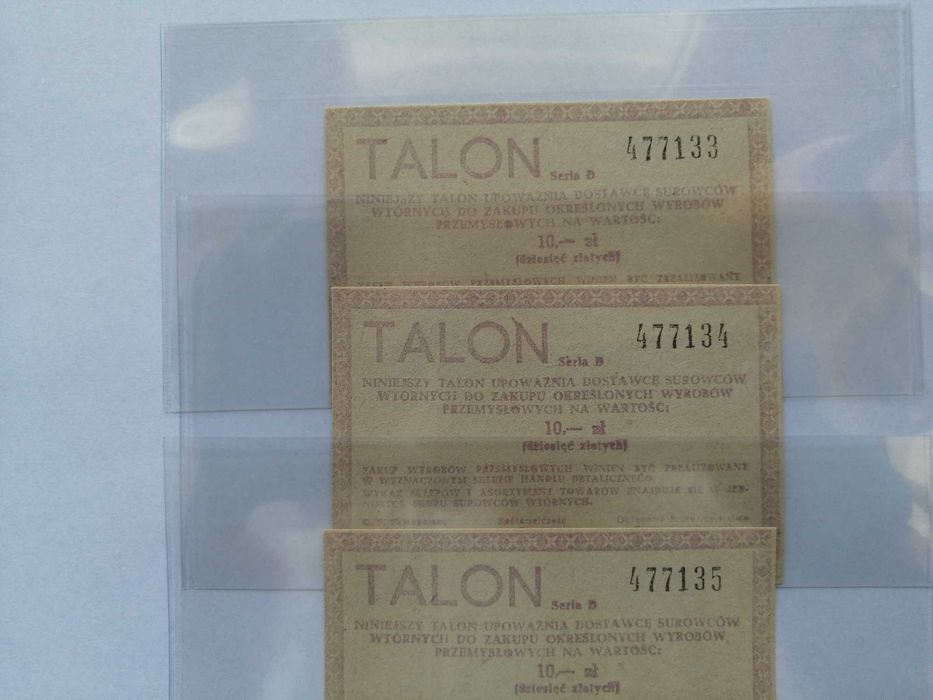 Talon PRL 10zł, 20 zł Pamiątki PRL-u