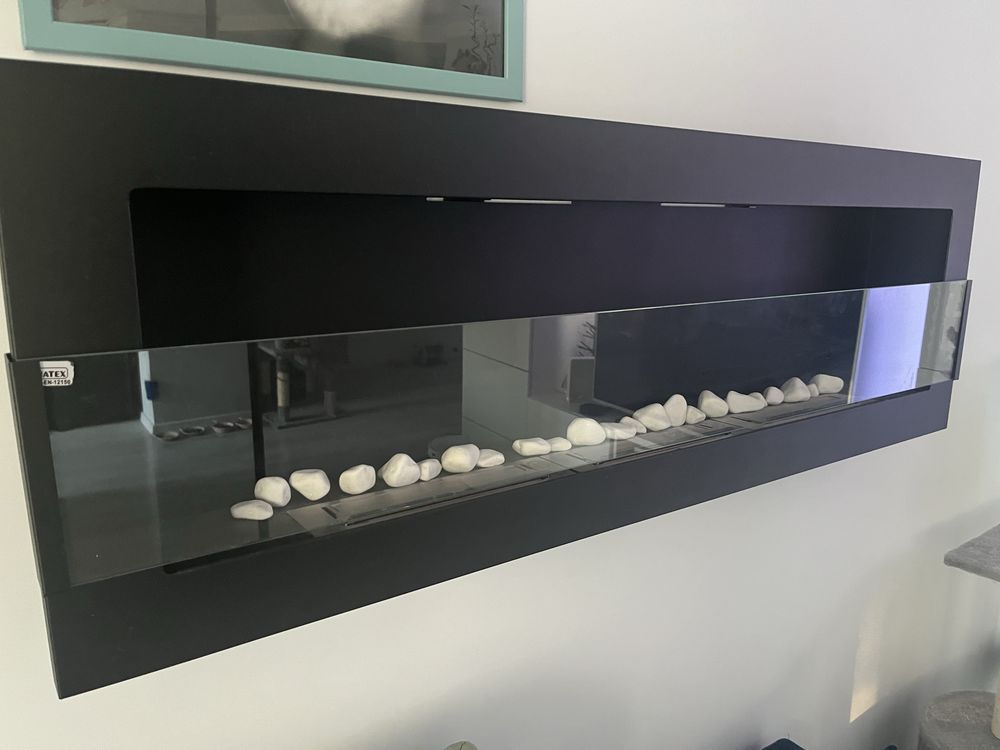Biokominek wiszący z szybą 1200 x 400 mm czarny