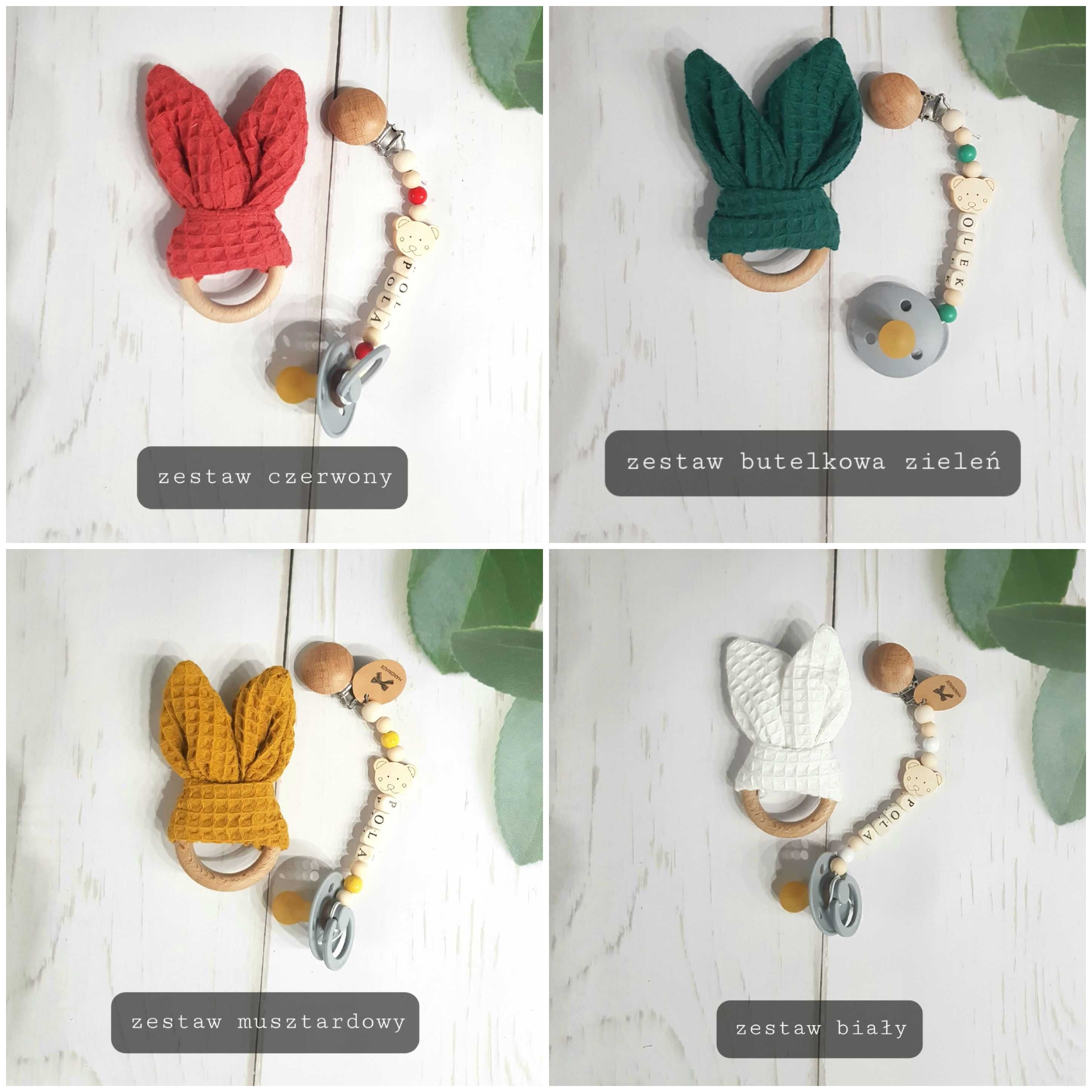 Zawieszka do smoczka i gryzak baby shower dla niemowlaka wafel mięta