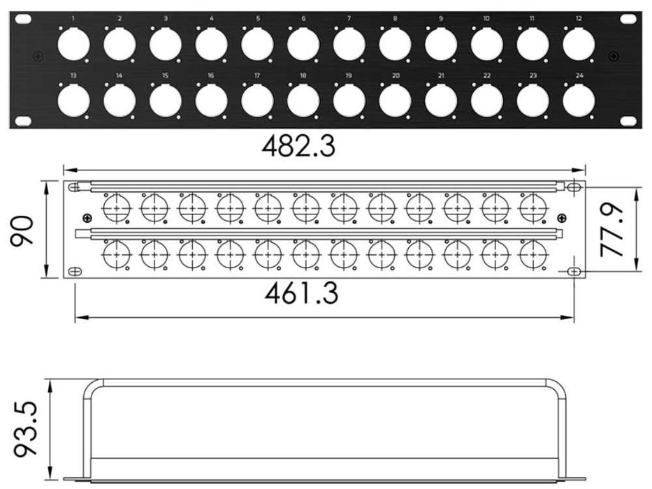 RACK2U24 - Path panel rack 19" 2U 24 D 24mm (czarny) ROXTONE