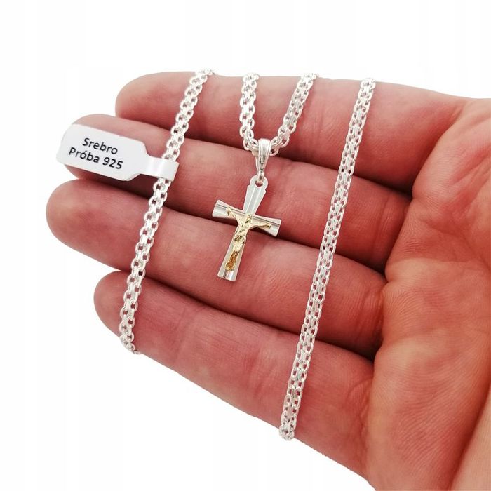 Biżuteria Dziecięca Srebrny Łańcuszek Bismark Zawieszka Krzyż Krzyżyk