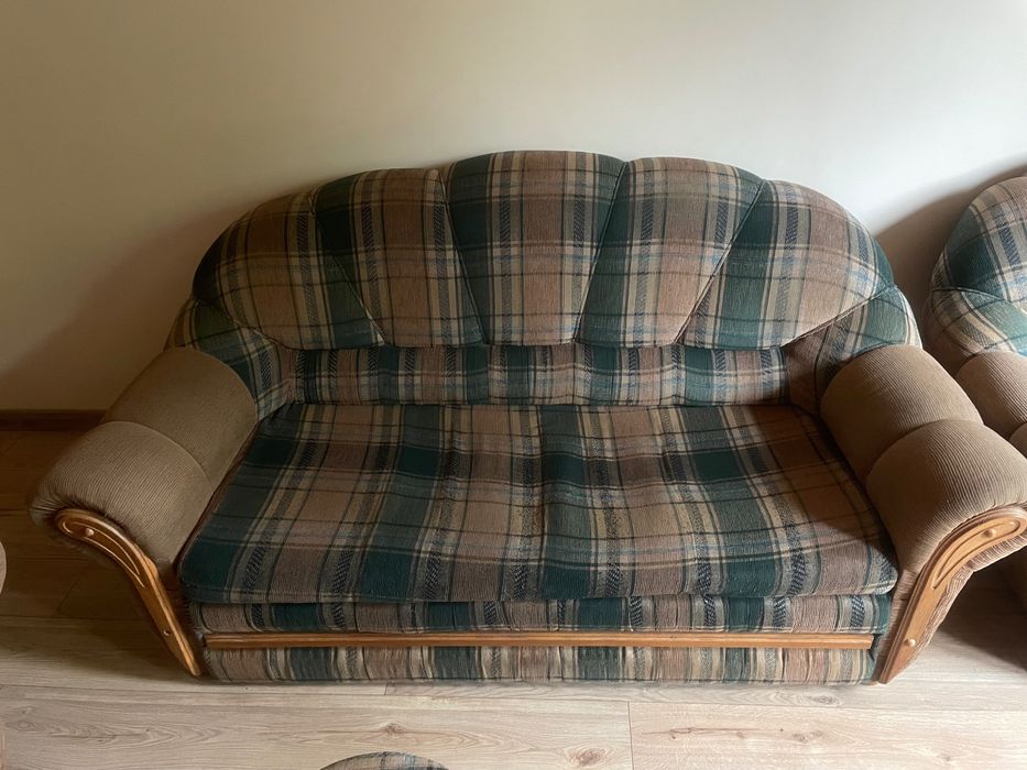 Komplet wypoczynkowy 3+2 z funkcją spania sofa kanapa fotele pufy