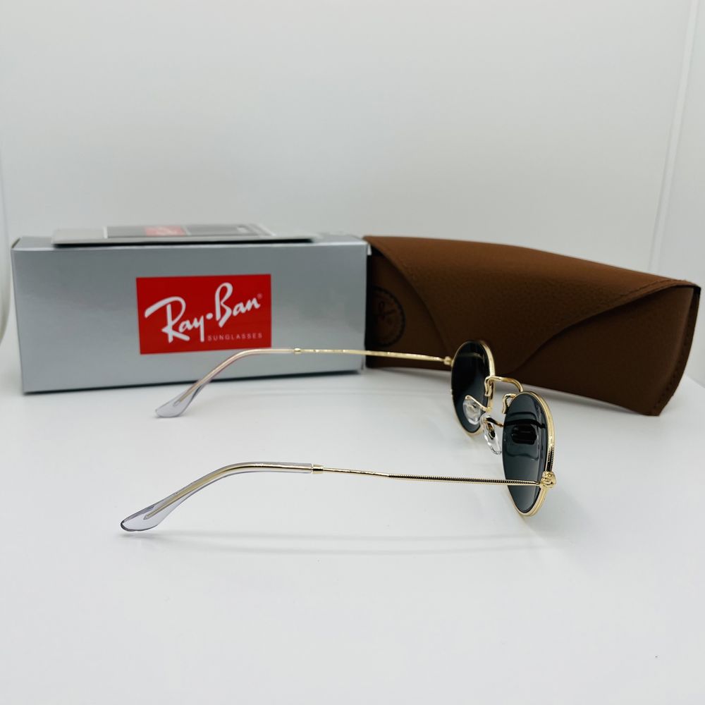 Солнцезащитные овальные очки Ray Ban Oval 3547 Gold-Black 50мм стекло