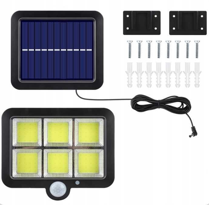 Lampa solarna 120led z czujnikiem ruchu zmierzchu osobny panel okaz s