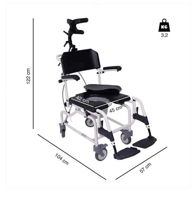 Cadeira de Banho e Sanitária Reclinável c/ Encosto de Cabeça UN4004