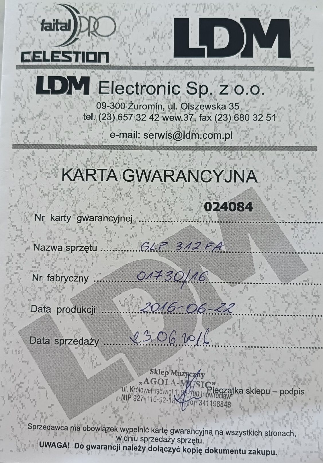 Kolumna odsłuch LDM GLP 312 FA fatailpro celestion