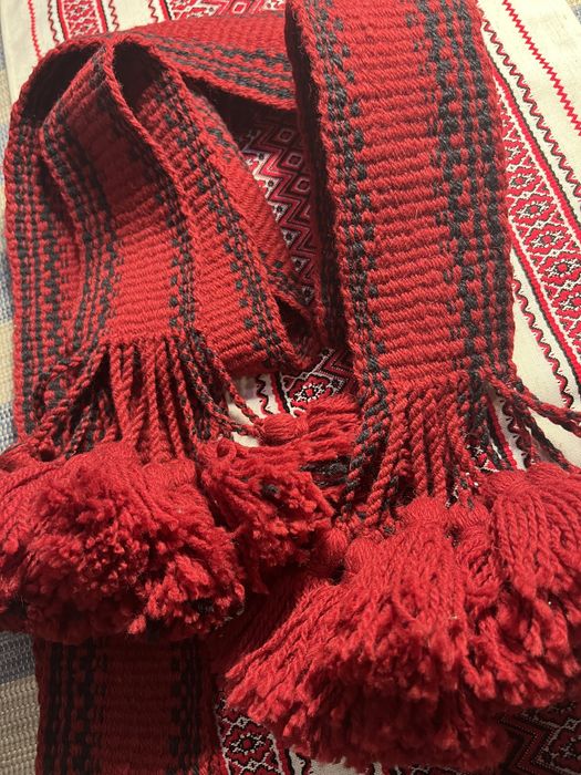 Бордовий тканий пояс напіввовна Червоний пасок крайка