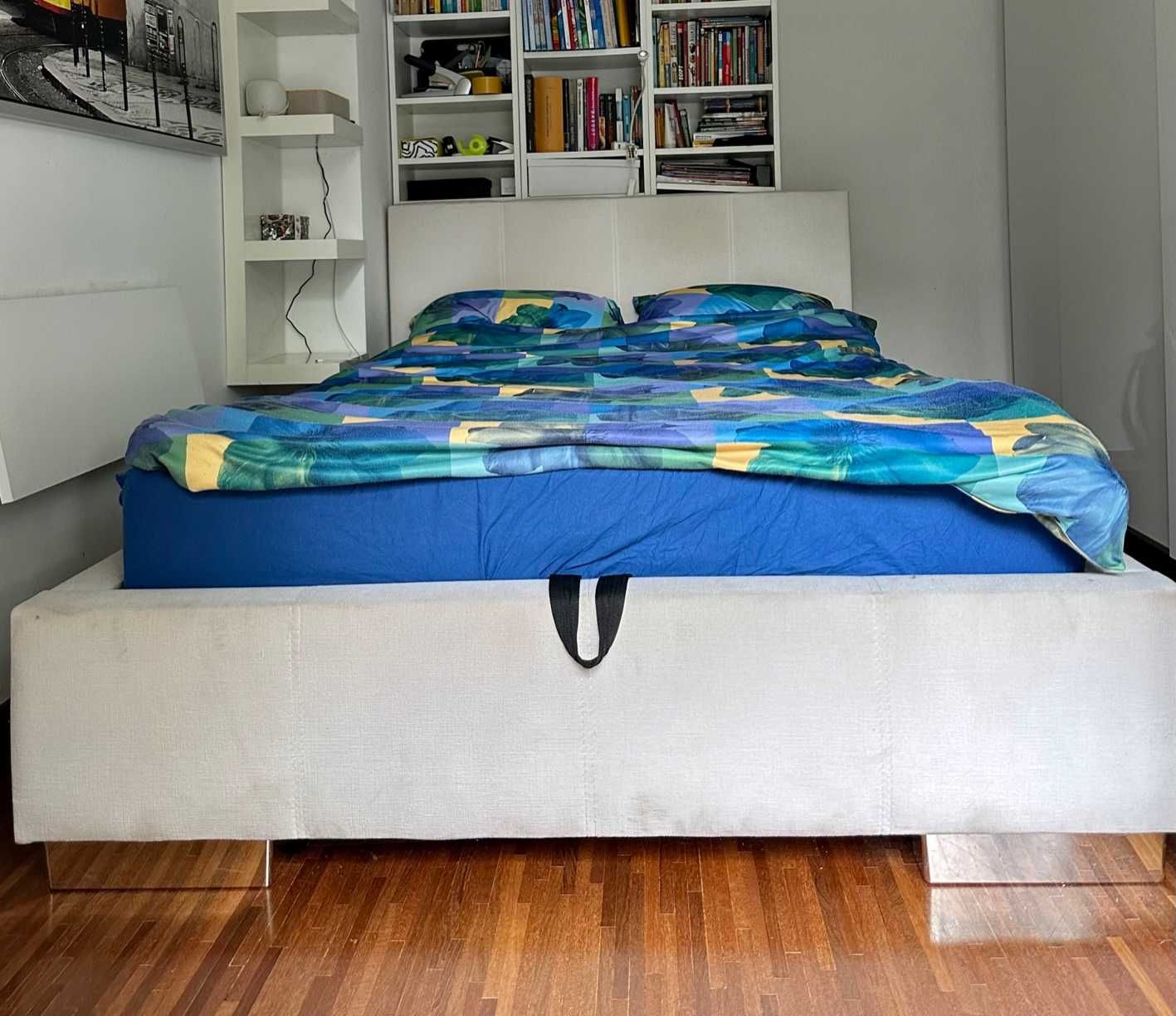 Łóżko 2-os tapicerowane z pojemnikiem na pościel plus materac PROMO