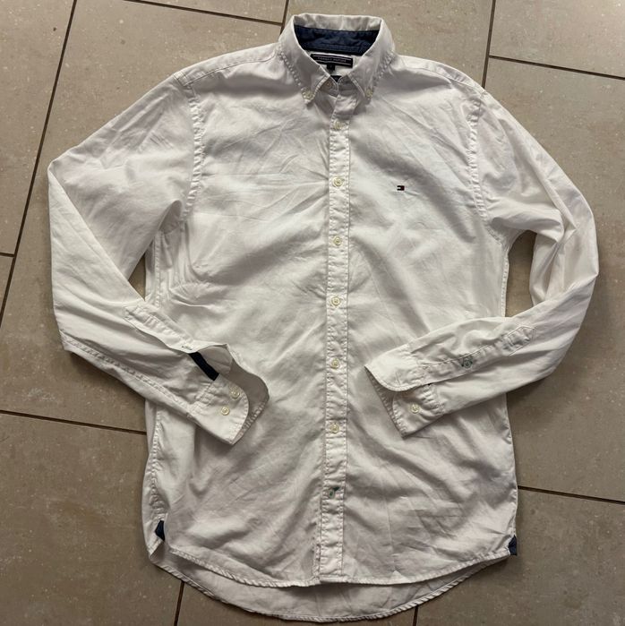 Tommy Hilfiger biała męska koszula r. S logowana 100% bawełna jak nowa