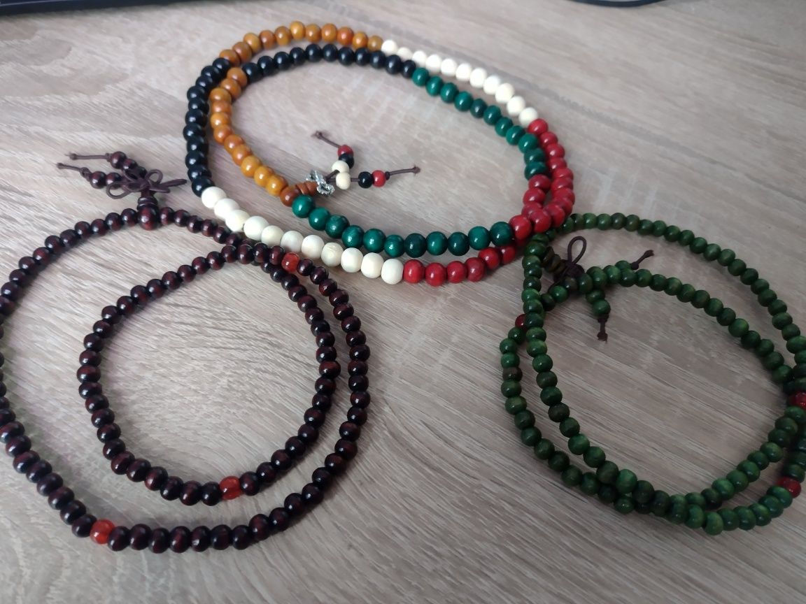 3 male buddyjskie różańce różne kolory zestaw