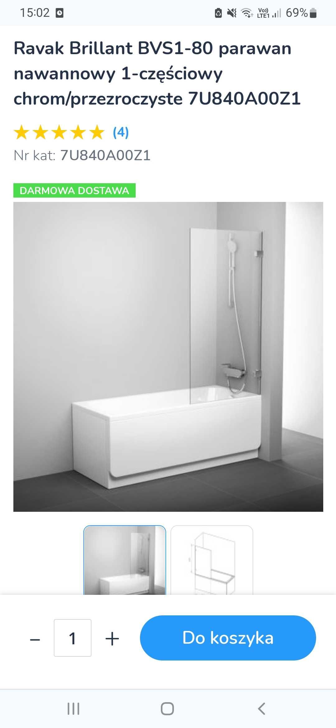Nowy parawan nawannowy Ravak Brillant BVS1-80 7U840A00Z1 80x150