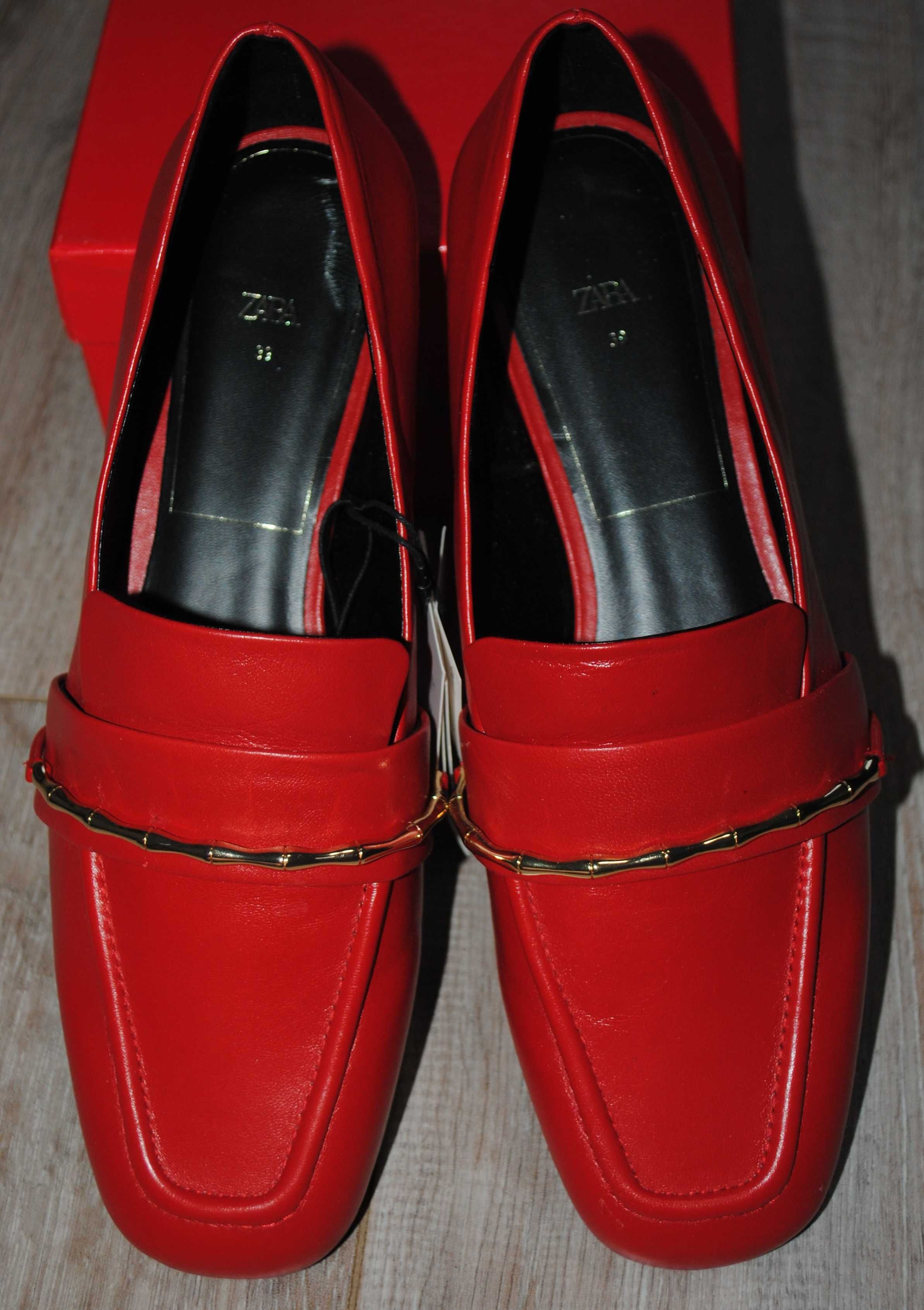 Лофери туфлі мокасини ZARA 39 р 25,3 см шкіряні червоні 1535/810/020