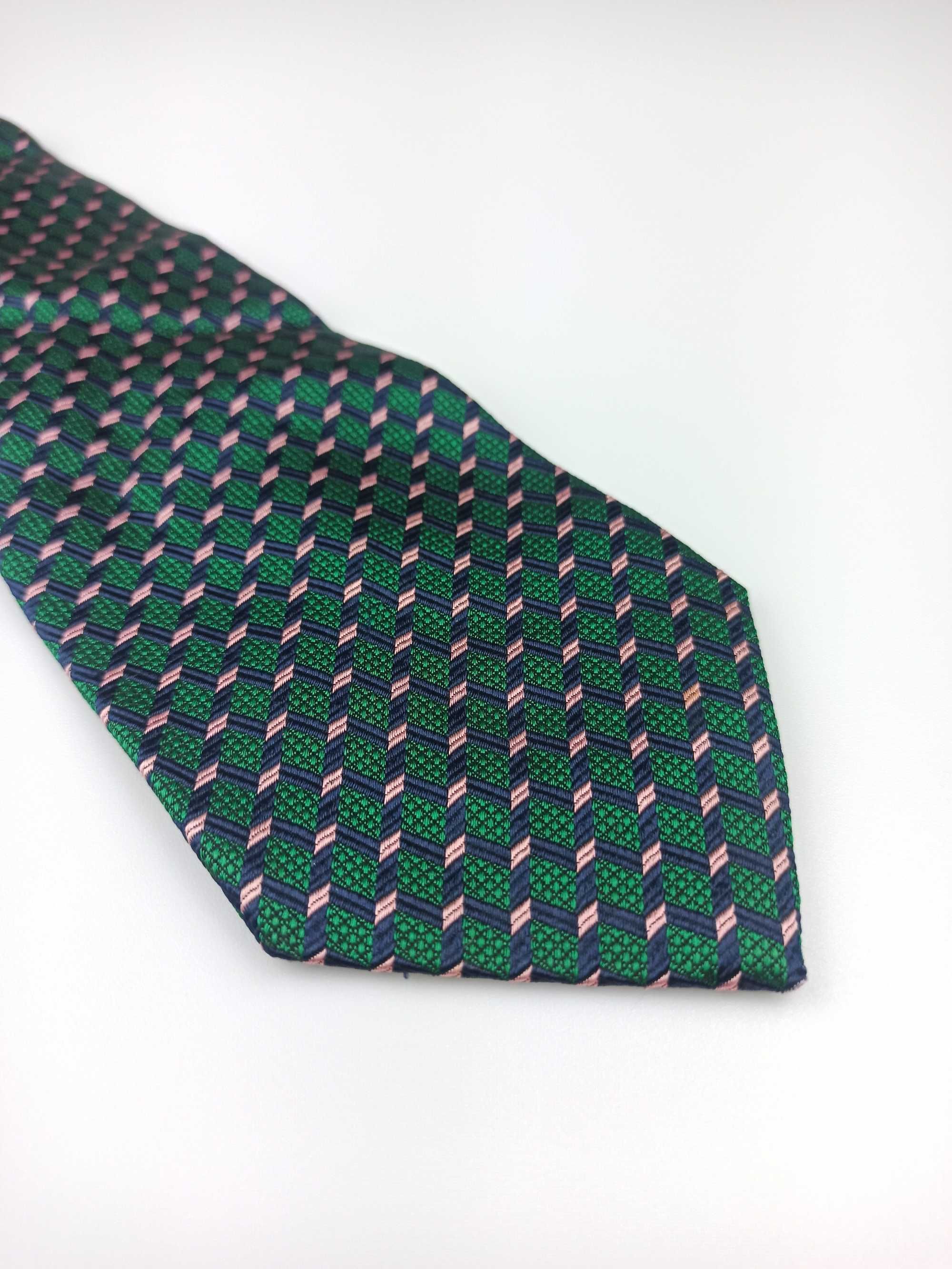 Pink zielony granatowy jedwabny krawat f32