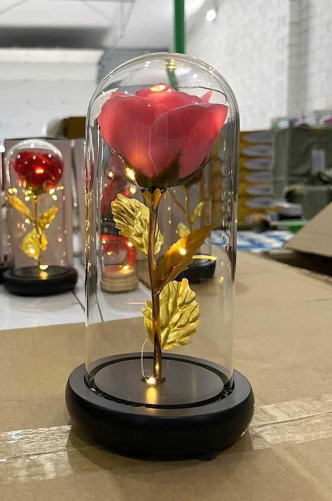 Рожева троянда, поміщена в колбу з LED підсвічуванням Роза в колбе