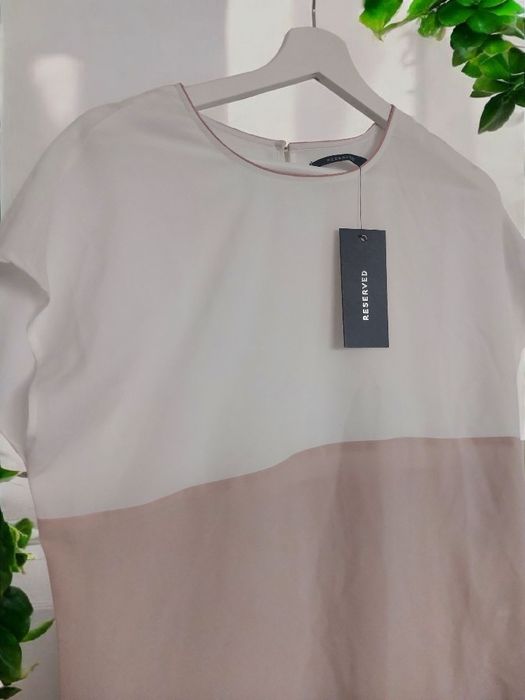 Bluzka Reserved NOWA biało-pudrowa color block z metką pastel casual