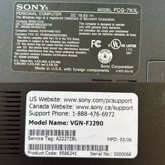 Laptop Sony Vaio retro USA, sprawny + zasilacz / lub na części