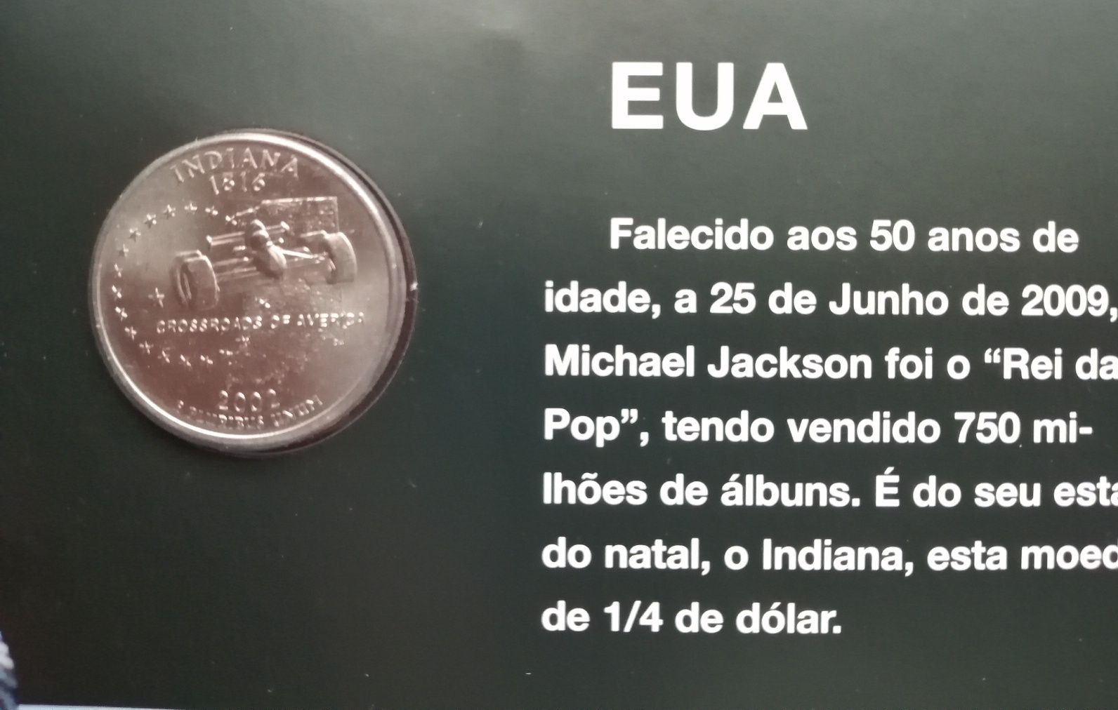 *'Michael Jackson, 1/4 Dólar, Estado Indiana