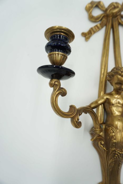 DUŻA para kinkietów świeczników ANIOŁKI porcelana z brązem