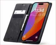 Eleganckie etui z klapką spacecase wallet skórzane do IPhone 15 pro