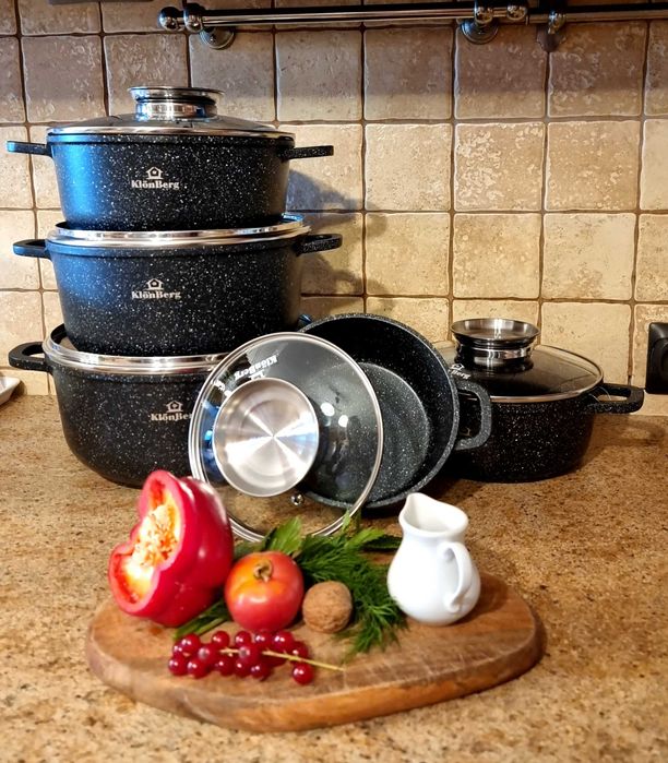 Garnki marmurkowe GAZ-INDUKCJA - komplet 10 elementów - OKAZJA!