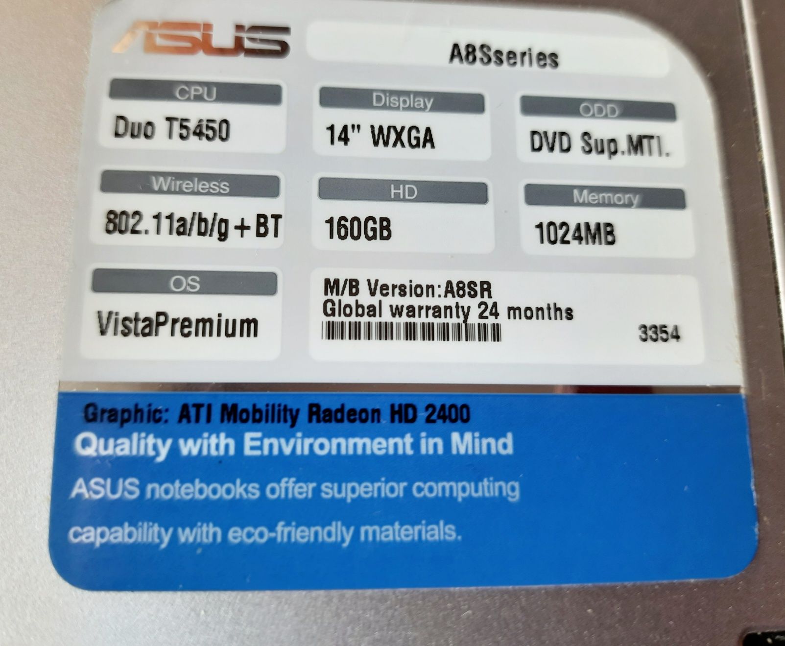 Ноутбук Asus A8SR екран 14 у гарному стані