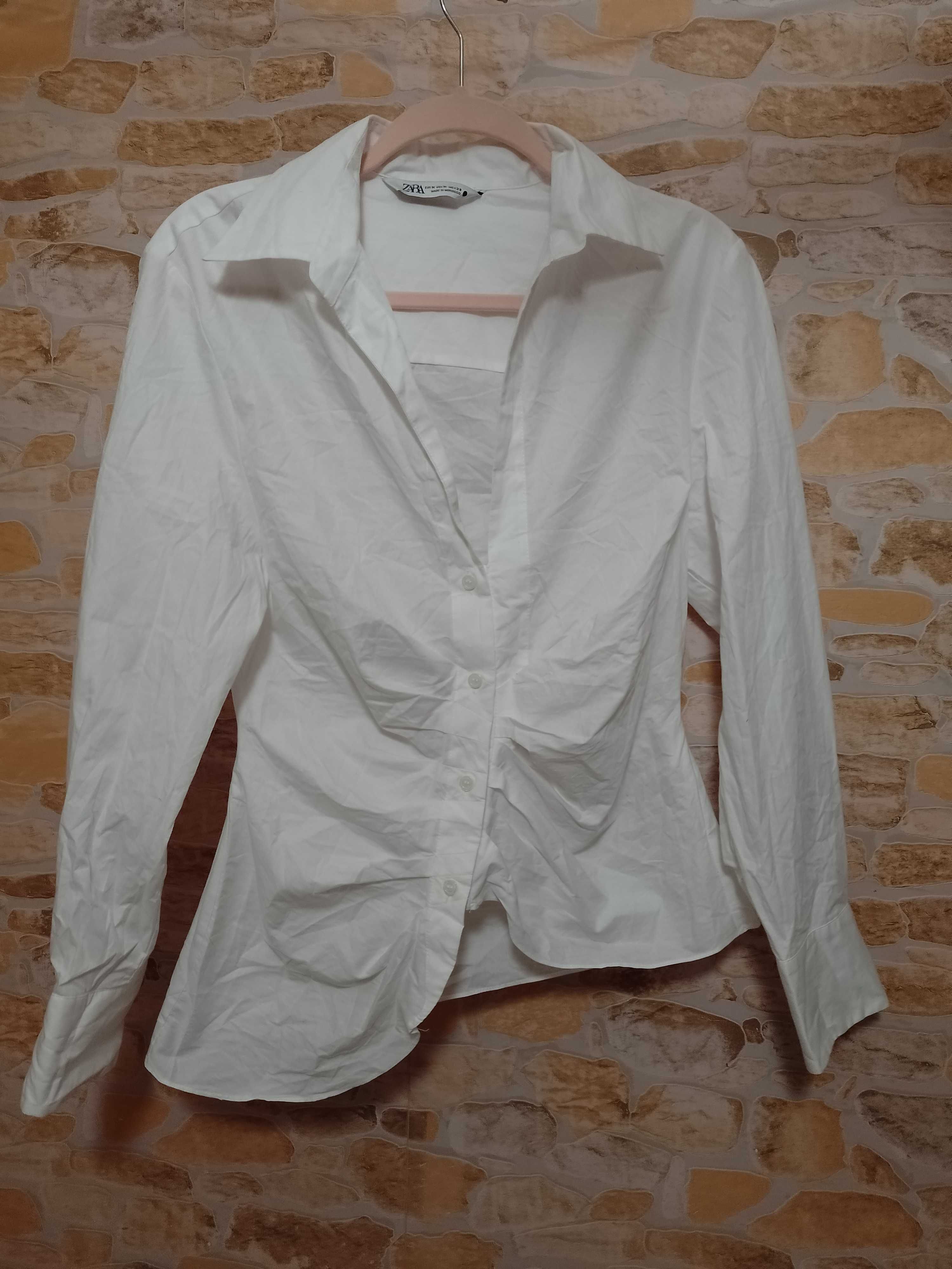 (38/M) ZARA/ Biała, Asymetryczna koszula biznesowa z Madrytu