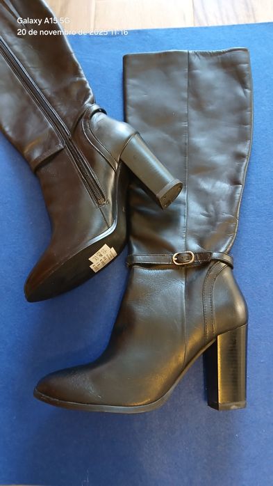 Botas de cano alto, novas, pele 38 Zara